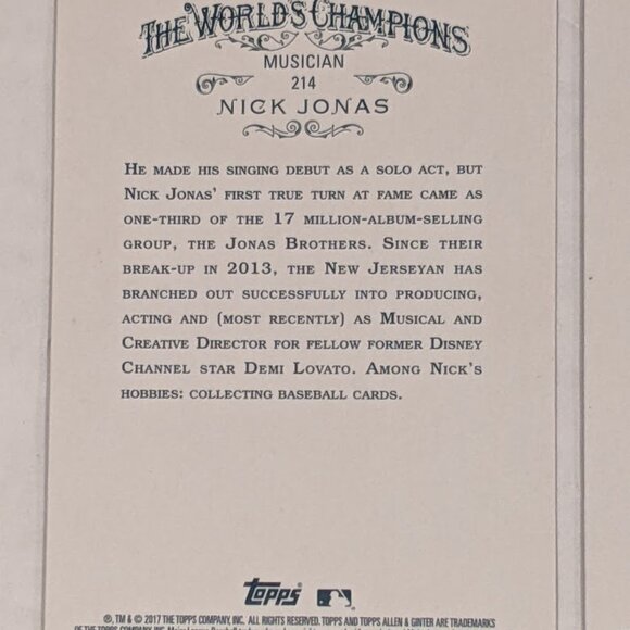 NICK JONAS Brothers 2017 Topps Allen & Ginter X Black Border Parallel #214 Cards - Picture 8 of 12